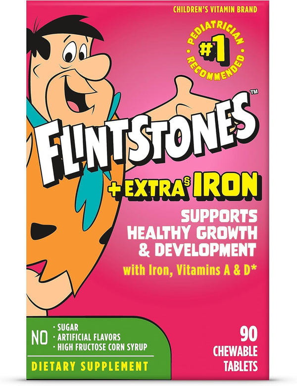 Flintstones Chewable Kids Multivitamin with Vitamin C, D, B12 & Iron for Toddlers, 90 Count