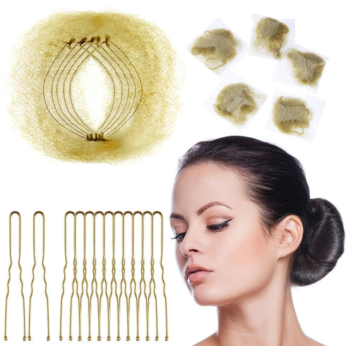 Zonon Bun Hair Nets, Invisible Elastic Edge Mesh and U Shaped Pins Set, 50Pcs for Ballet Bun Sleeping