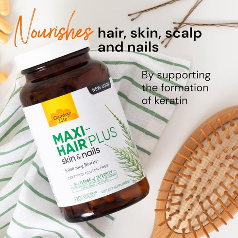 Country Life Maxi-Hair Plus with 5,000mg Biotin - Healthy Hair, Skin & Nails Support Supplement - 120 Vegetarian
