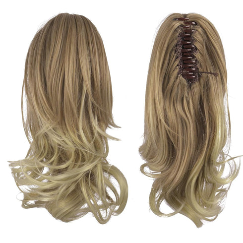 SOFEIYAN 13" Ponytail Extension, Long Curly Clip in Claw Hair Extension for Women, Dark Blonde to Bleach Blonde