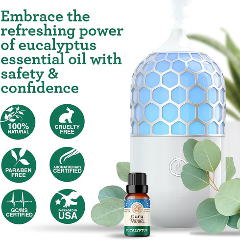 GuruNanda Eucalyptus Essential Oil - 100% Pure, Natural, Undiluted Aromatherapy Oil for Diffusers - Aids in Congestion
