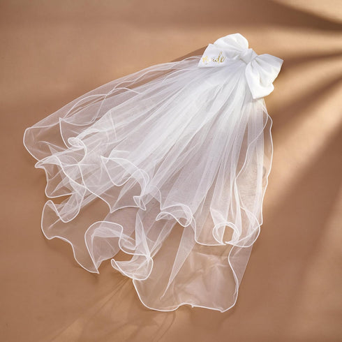 SWEETV Bridal Hair Bow Veil: White Bow Clip Pearl Accessories for Bachelorette Party and Bridal Shower Gift
