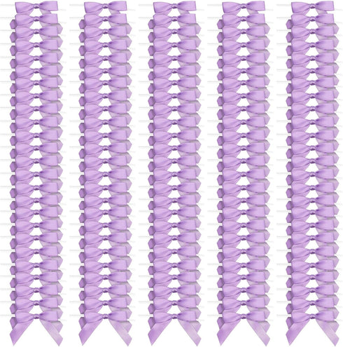 Bright Creations 100 Pack Purple Twist Tie Bows for Treat Bags, 3" Small Satin Ribbons for Craft Decoration, Gift Wrap