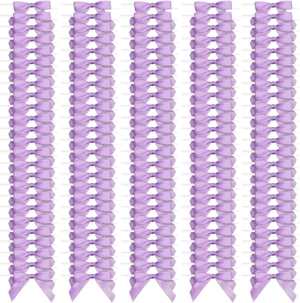 Bright Creations 100 Pack Purple Twist Tie Bows for Treat Bags, 3" Small Satin Ribbons for Craft Decoration, Gift Wrap