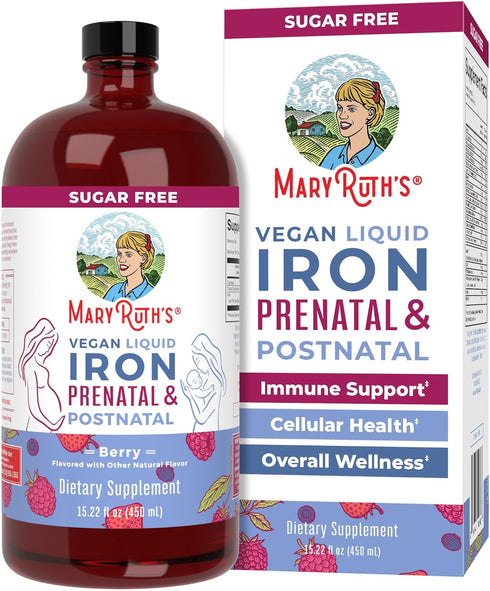 MaryRuth Organics Liquid Iron Supplement, Prenatal & Postnatal, 15.22 Fl Oz, Immune Support, Vegan, Non-GMO