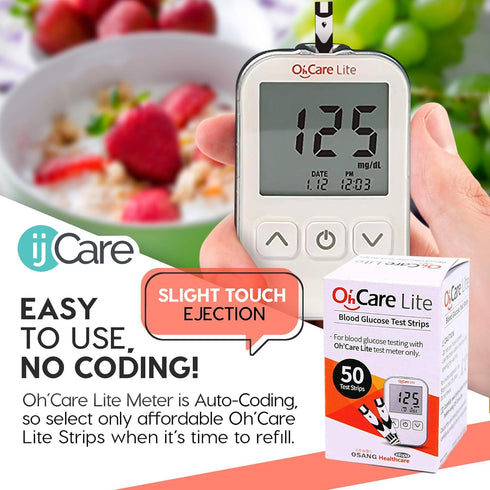 Oh’Care Lite Blood Sugar Testing Monitor, Glucose Test Strips, Lancets, Control Solution for Accurate Blood Testing