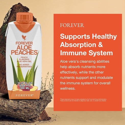 Immune 6 Packs Forever Living - Forever Aloe Peaches - Supports Digestion, System, Energy Levels No Preservatives