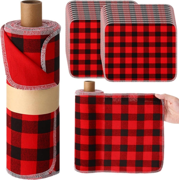 Hahafelt 24 Pack Reusable Paper Towels Rolls Bulk Red Black Buffalo Plaid Washable