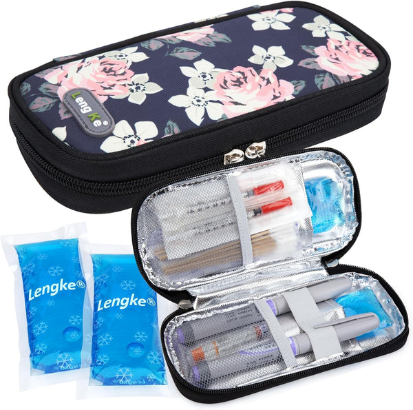 YOUSHARES Portable Insulin Cooler Travel Case, Refrigerated Medicine Case for Insulin Pen with 2 Ice Packs (Roses)