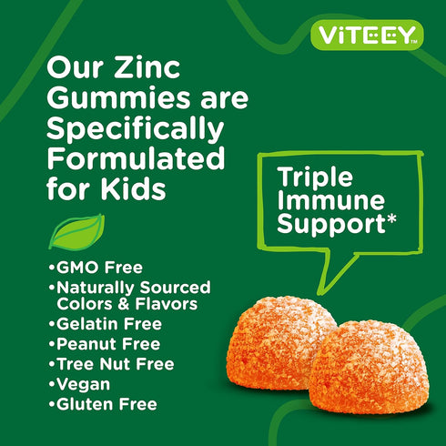 Zinc for Kids Gummies 10mg with Vitamin C & Echinacea - Vegan, Gelatin-Free Immune Support Gummy