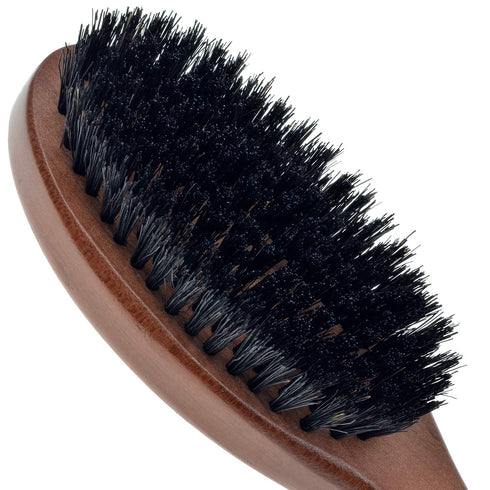 Murai By Giorgio GM6S Oval Cherrywood Beard Club Brush - Firm Boar Bristle Facial Brush for Men's Grooming