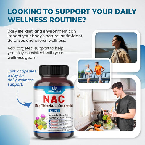 Immunity, 150 NAC Supplement N-Aetyl Cysteine Enriched with Milk Thistle, Quercetin - Support Respiratory Health