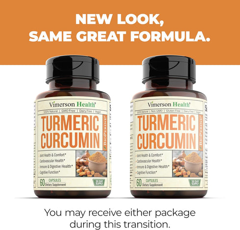 Turmeric Curcumin & Black Pepper Extract - 2 Pack - High Absorption Joint Support Supplement with Bioperine, 95%