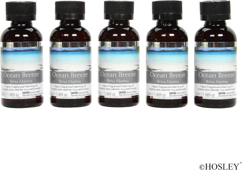 Aromatherapy Set of 5 Hosley Premium Ocean Breeze Highly Scented Warming Oils 1.86 Fluid Ounce Each. Ideal GIFT for Weddings Spa Reiki Meditation Settings P1