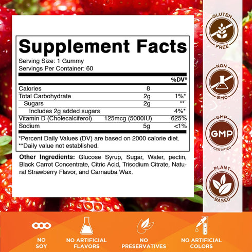 Vitamatic Vitamin D3 Gummies – 5000 IU Per Gummy – 60 Gummies Total