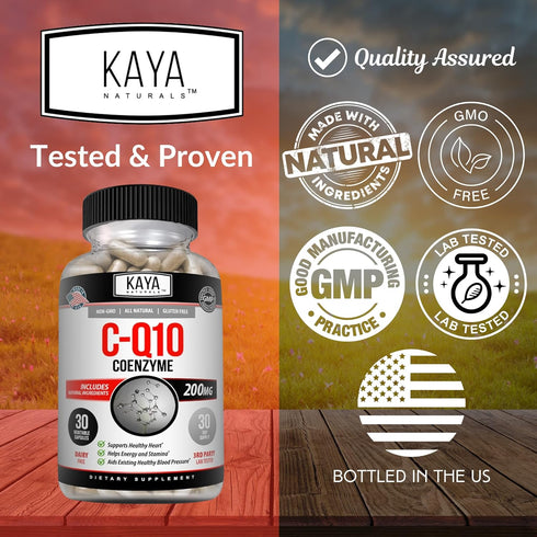 Kaya Naturals CoQ10 Power Antioxidant Supplement, 30 Veggie Capsules for Heart Health and Energy