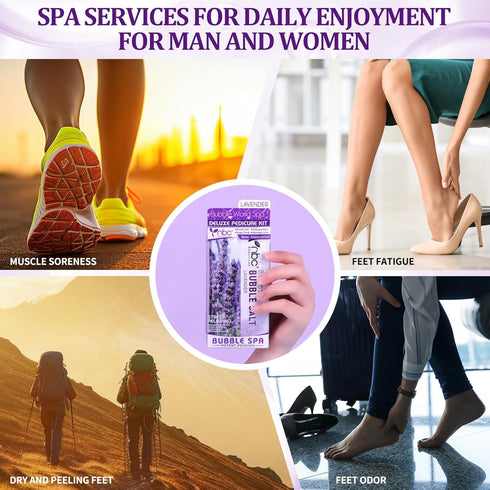 Pedicure Kit Foot Soak Set, 4 Step Foot Spa Kit with Bubble Salt, Sugar Scrub, Massage Mask, and Lotion (Lavender)