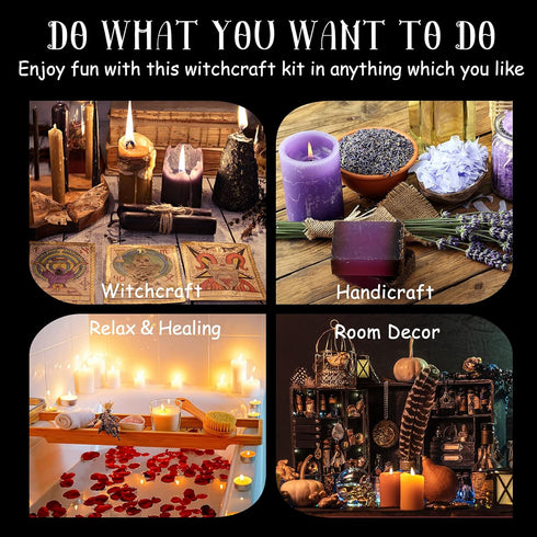 Witchcraft Supplies Kit, 56 PCS Witch Box with Dried Herbs, Crystals, Candles, Amethyst Cluster, Wiccan Tools for