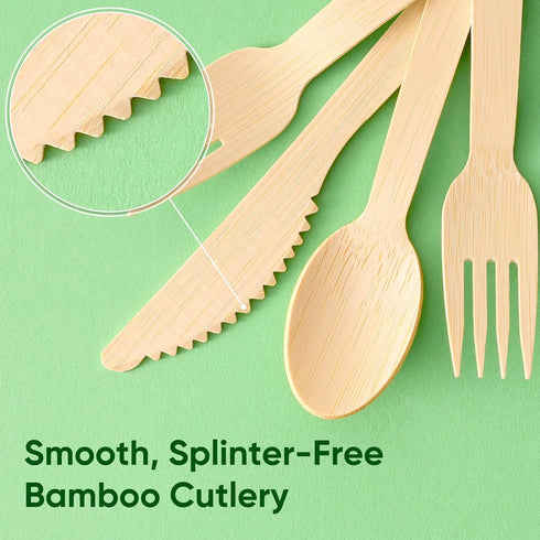 Set, Events-50 Pack Napkin and Bamboo Cutlery Compostable Utensils Disposable Cutlery for Party, Wedding, BBQ, Camping