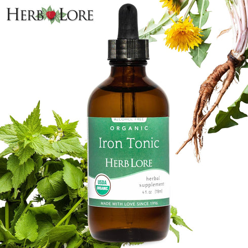 Herb Lore (4 oz) Iron Tonic - Organic Liquid Iron Drops Supplement for Kids & Women - Baby, Infant & Toddler Friendly