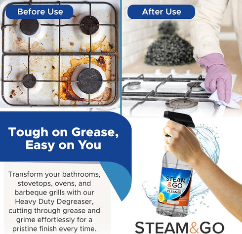 Steam and Go Multi-Purpose Cleaner - 32 oz Intense Degreaser, Deep Stain Remover, Odor Eliminator with Oxy Power for