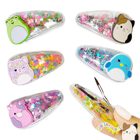Luv Her Hair Accessories for Girls, 6pc Cute Squish Hair Clips with Favorite Character Charms, Confetti Hair Clips