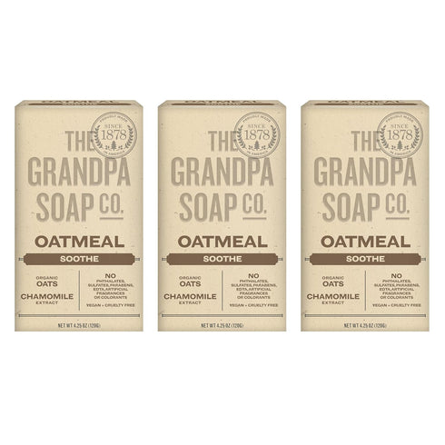 The Grandpa Soap Company Oatmeal Bar Soap with Organic Oats + Chamomile Extract, Vegan, 4.25 Oz, 3 Pack