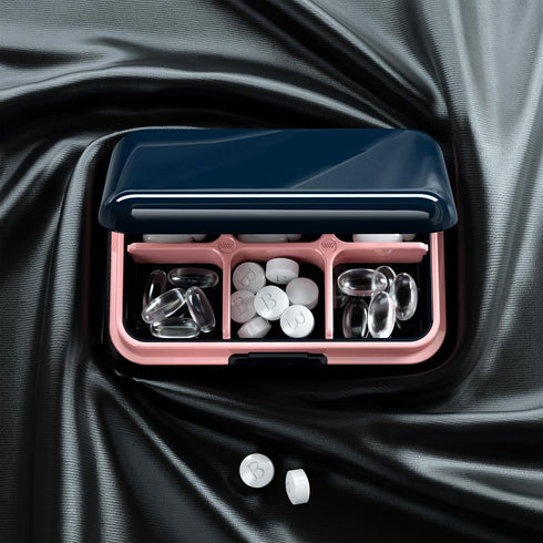 Pill Box Waterproof Travel Case, Portable Daily Pill Container with 6 Compartments for Vitamins, Fish Oils, Supplements
