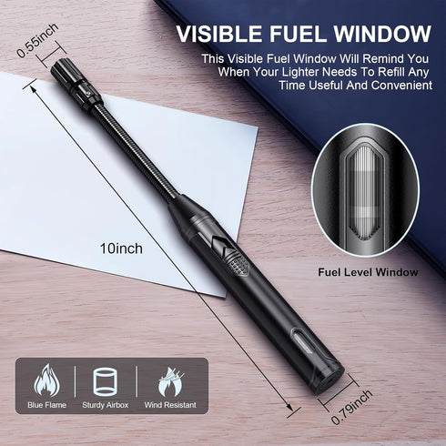 Torch Lighter Refillable Butane Lighter - Long Flexible Neck Multipurpose Lighter for Candles and BBQ
