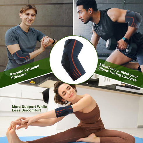 2 Pack Elbow Brace for Tendonitis, Compression Support Sleeve for Golfers, Pain Relief for Men & Women