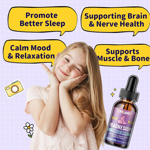 Omega-3, B6, D3 2 Oz Kids Magnesium Liquid Drops-Magnesium Glycinate Liquid for Kids Supplement-w/L-theanine, Vitamin