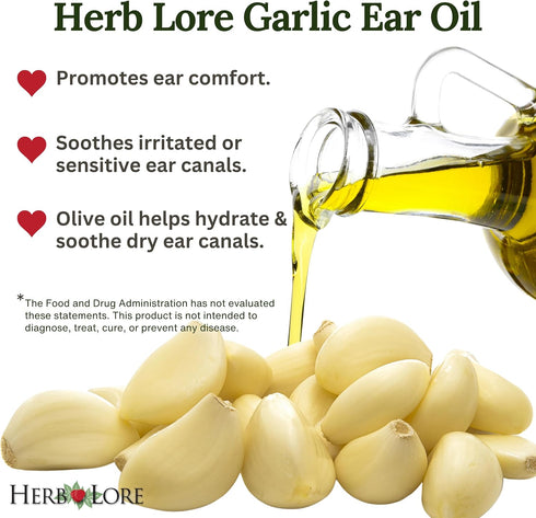 Herb Lore 2 oz Garlic Ear Oil Drops Soothes Dry, Itchy, or Clogged Ears for Kids & Adults - fl