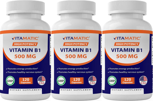 Vitamatic 3 Pack Vitamin B1 (Thiamine) 500mg, 120 Capsules