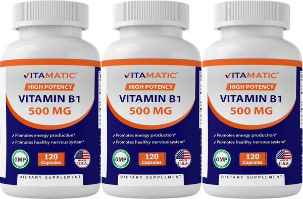 Vitamatic 3 Pack Vitamin B1 (Thiamine) 500mg, 120 Capsules