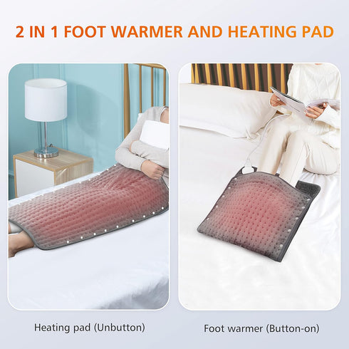Snailax Heating Pad & Foot Warmer, 17”x33”, Washable Fast Heated Pads for Back Pain Relief, Grey