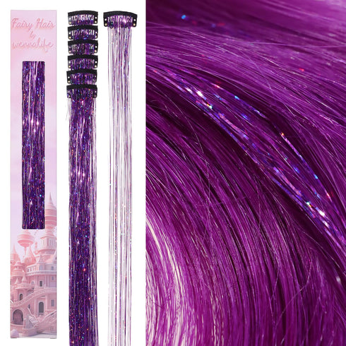 WENNALIFE Hair Tinsel Clip In, 6pcs 24 inch Colorful Glitter Tinsel Hair Extensions for Girls