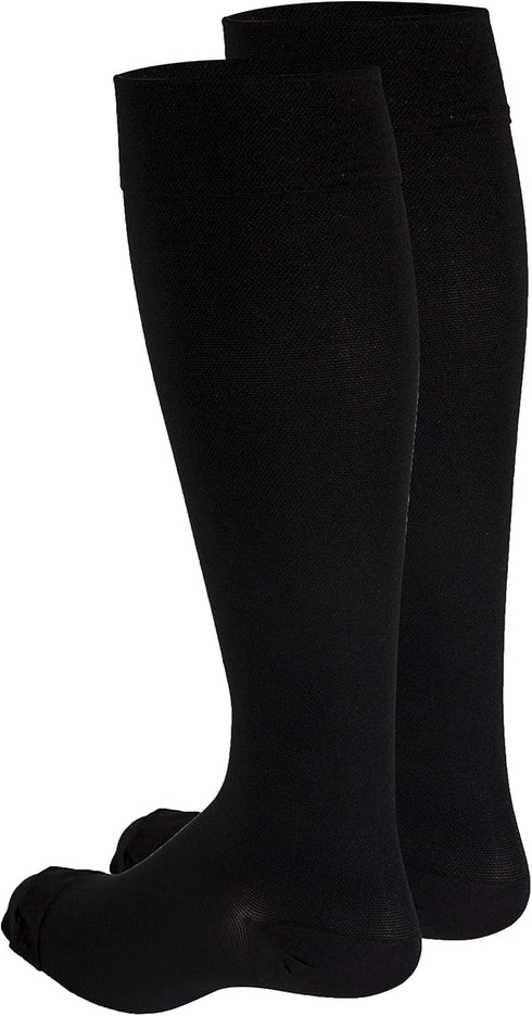 Truform Short Length 20-30 mmHg Compression Stockings, Open Toe, Black, Medium
