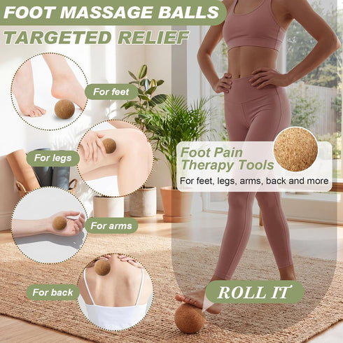 Set 4 2 1 Konohan Cork Massage Balls & Toe Stretching Bands Includes Peanut & Round Myofascial Release Balls, Toe