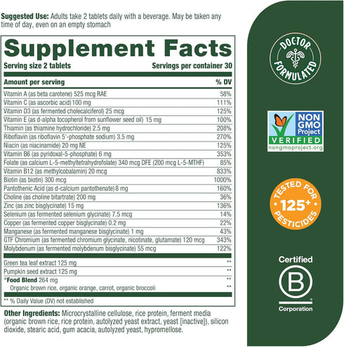 MegaFood Men's 55+ Advanced Multivitamin - Doctor-Formulated, Choline, Vitamin D, B12, 60 Tabs (30 Servings)