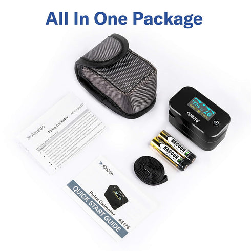 Alcedo Pulse Oximeter Fingertip | Blood Oxygen Saturation Level (SpO2) and Heart Rate Monitor with Carry Case