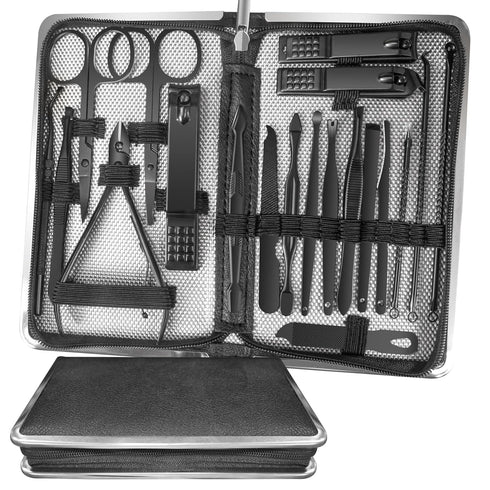 Manicure Set Personal Care, 20 In 1 Professional Grooming Kit with Luxurious Travel Case for Men