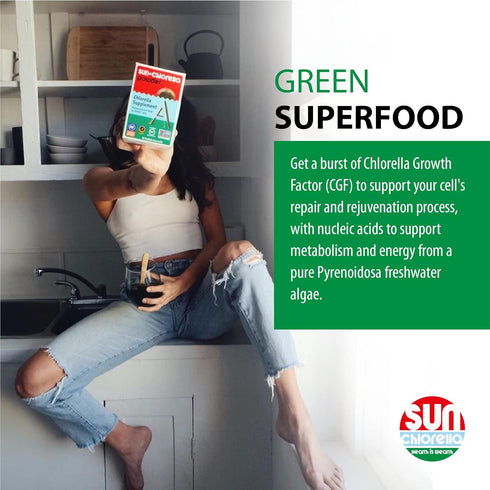 Sun Chlorella 200 mg Green Algae Superfood Supplement, 300 Tablets - Non-GMO, Chlorophyll, CGF, Active B12, Iron,