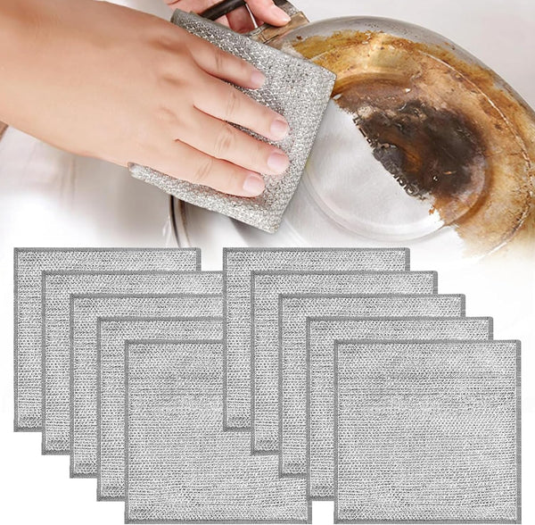 Dishcloth Pot Scrubber, Non Scratch Metal Wire Dishwashing Rags for Wet and Dry, Reusable Cleaning Pads for Kitchen