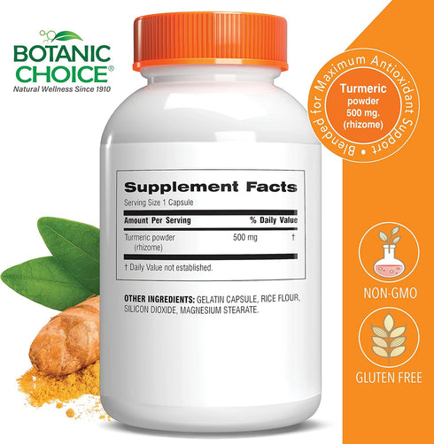 Botanic Choice Premium Turmeric Antioxidant Support, Joint Health Supplement for Adults, 180 Vege Capsules