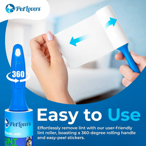 PetLovers Mini Lint Rollers for Travel 4 Pack - Small Lint Removers for Pet Hair and Debris Pickup