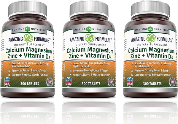 Amazing Formulas Calcium Magnesium Zinc with Vitamin D3 Supplement | Non-GMO | Gluten Free | Made in USA (300 Count, 3