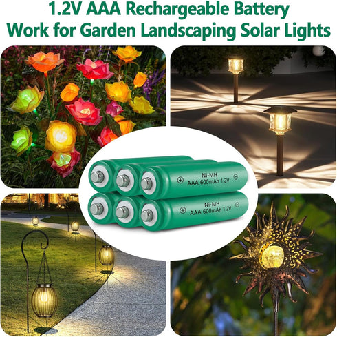 Ni-MH Rechargeable AAA Batteries, Triple A 600mAh High Capacity 1.2V Pre-Charged Battery for Solar Garden Landscaping Outdoor Solar Lights, 12pack
