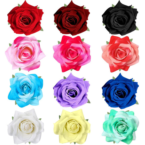 Yilloog 12 Pack Rose Hair Clip, 2.8'' Hairpin Floral Brooch, Mexican Hair Flowers, Party Supplies for Women