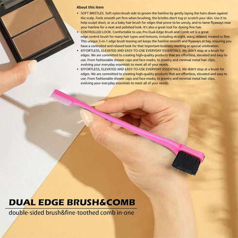 Soft 'N Style Double Sided Edge Control Hair Brush Comb Combo Pack, 6 Pieces, Pink and Black