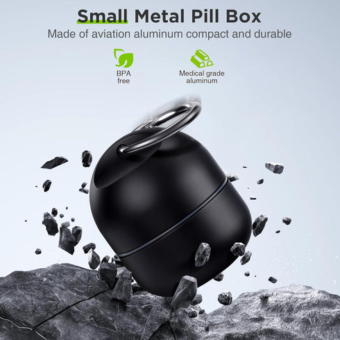 Zannaki Small Portable Single Pill Box Keychain - Metal Daily Travel Pill Organizer Case, Waterproof Pill Holder